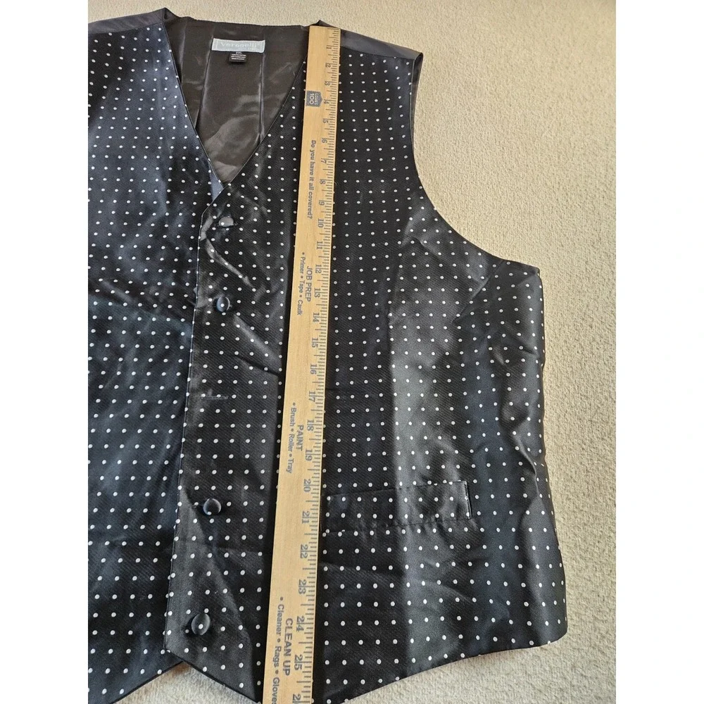 Veronelli Men's 2XL Black White Polka Dot Tuxedo Vest & Bow Tie Formal